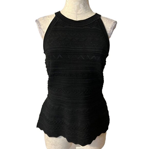 WHBM Top Medium M Washable Stretch Black Textured Sleeveless Washable - Picture 2 of 9